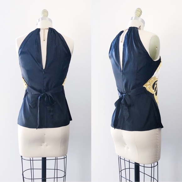Cache • vintage silk scarf top halter neck chain black white gold versace - Picture 7 of 12